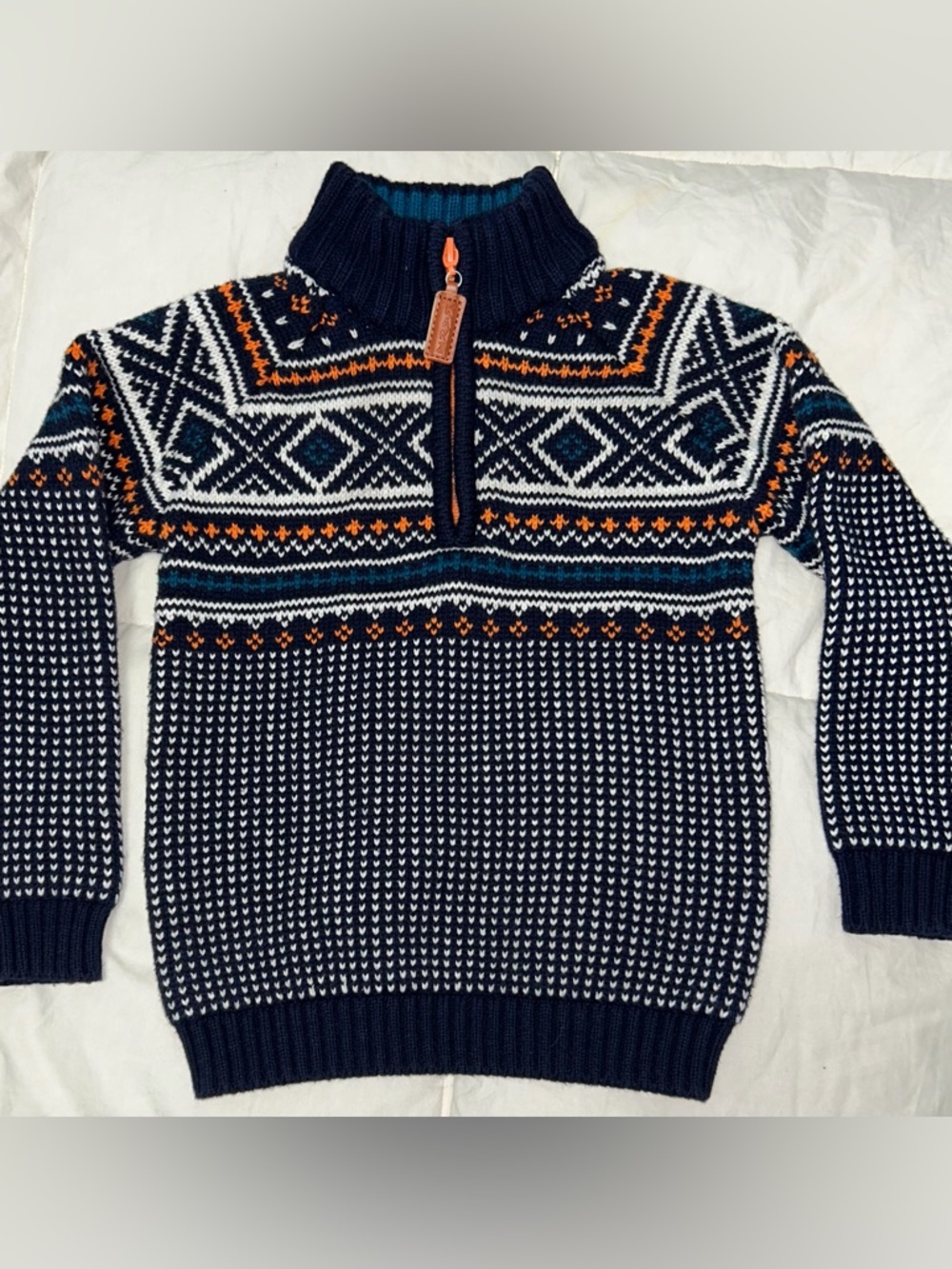 Kanz Boys 1/4 zip navy patterned sweater sz 5 EUC smoke free home